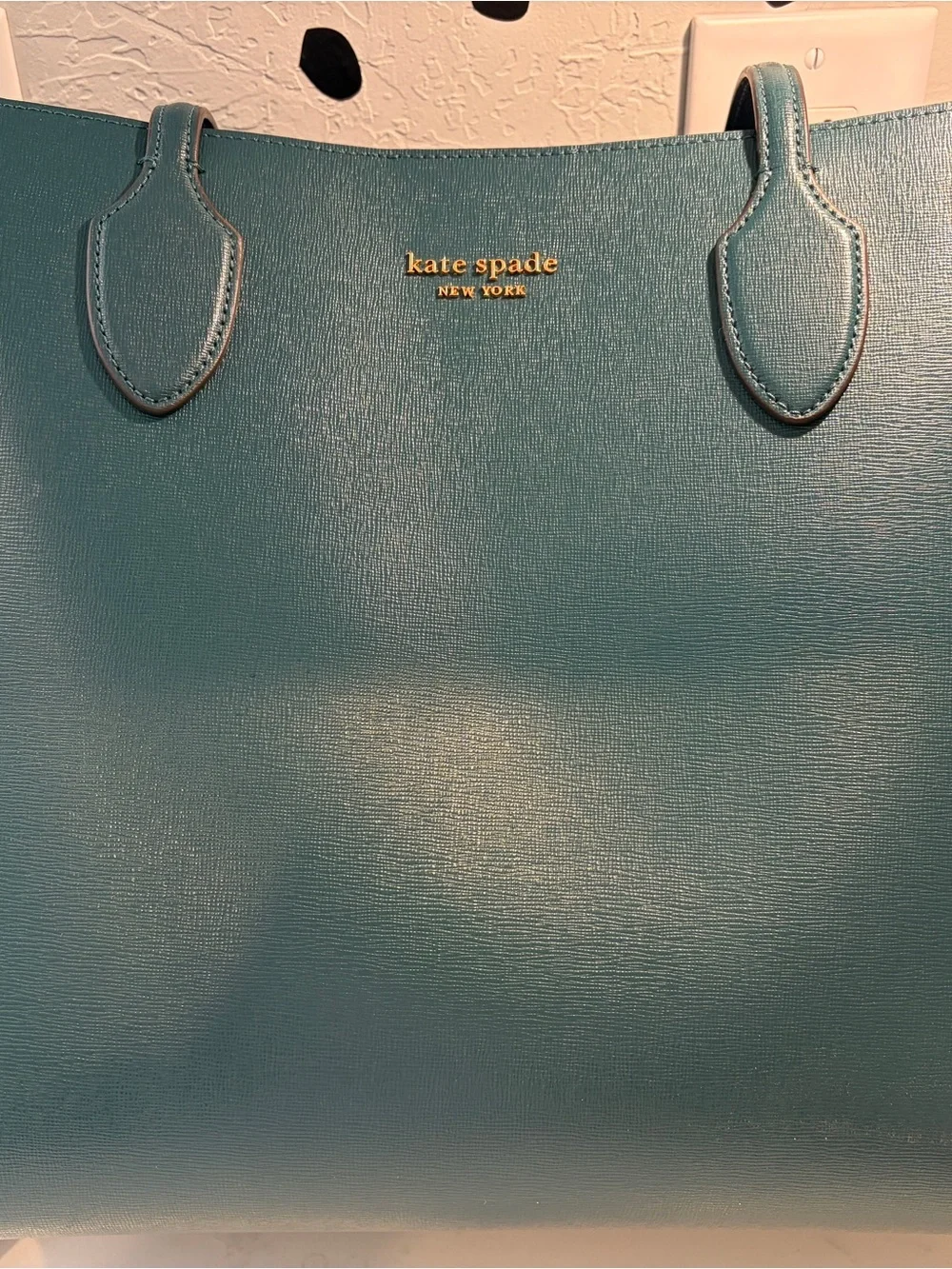 kate spade dark green tote with blue interior